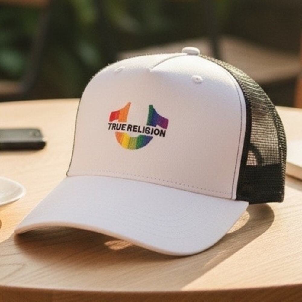 True Religion Horseshoe Logo White PRIDE Snapback Adjustable Trucker Hat Cap New